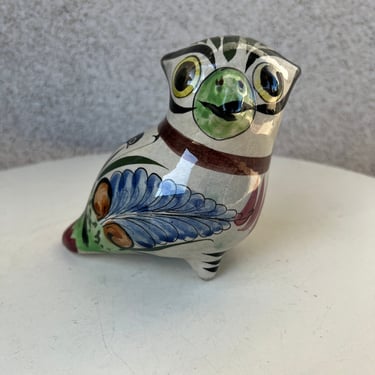 Vintage Mexican Tonala pottery bird figurine colorful folk art size 5” 