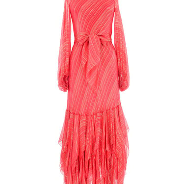 1970s Stavropoulos Red Chiffon Metallic Striped Handkerchief Dress