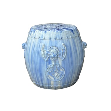 Chinese White Blue Glaze Bat Fortune Coin Pattern Round Ceramic Garden Stool cs7813E 