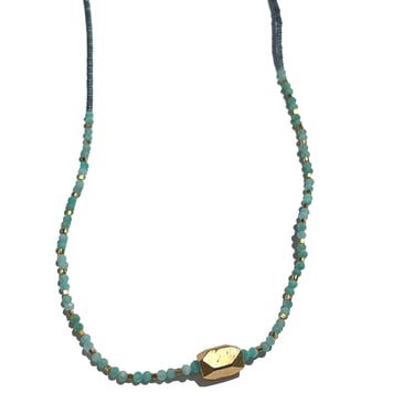 Debbie Fisher | Grey Seed, Gold Vermeil and Amazonite Beads with Gold Fill Clasp Necklace