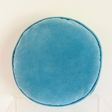 Vintage 1960s MID Century Modern Blue Velvet Round Zipper Dacron Throw Pillow Inc 