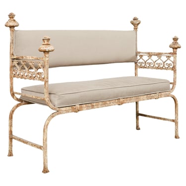French Neoclassical Style Iron Curule Bench with Mace Finials