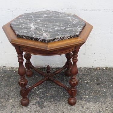 Knoxville Early 1900s Marble Top Carved Side End Lamp Table 3560