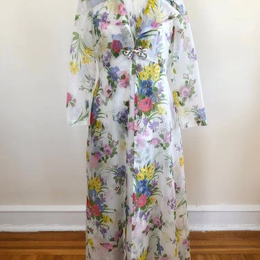 Floral Print Organza Maxi Dress and Robe Set - 1970s 