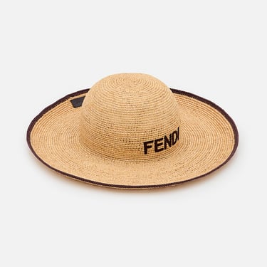 Fendi Women Fendi Logo Raffia Hat