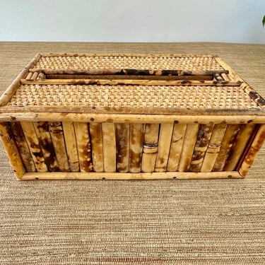 Vintage Burnt Bamboo Tissue Box Holder 