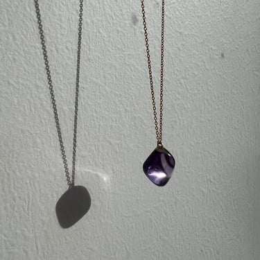 Floating Tumbled Amethyst crystal pendant on gold chain 