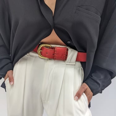 Vintage Poppy Red Leather Belt