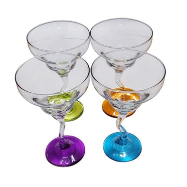 4 Libbey Margarita Martini Wine Cocktail Glasses Crooked Stem Hand Blown M29 