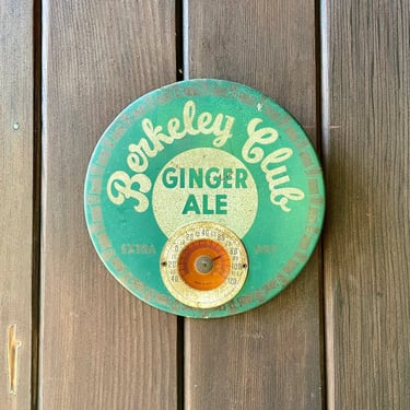 Antique Berkley Club Ginger Ale Thermometer Temperature Vintage Mid-Century Advertising Sign 