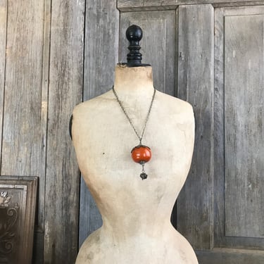 Large Butterscotch Bakelite Pendent and Chain, KH 