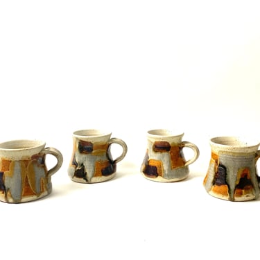 Handmade Boho Modern 1970s Studio Pottery Mug Set  by Leon Kula 