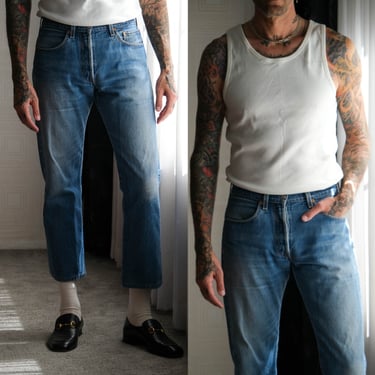 Vintage 90s LEVIS 501 Medium Whiskered Washed Button Fly Jeans | Size 32x29 | Made in Poland | 1990s LEVIS 501 Designer Unisex Denim Pants 