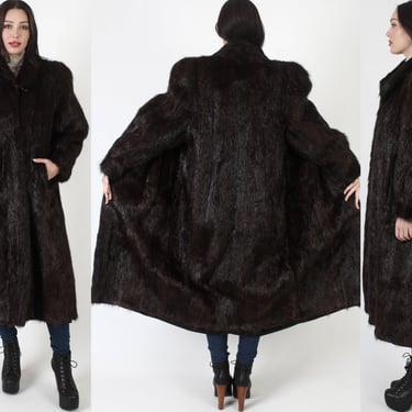 Full Length Real Beaver Fur Coat, Vintage 80s Long Winter Overcoat, Heavyweight Warm Wilderness Jacket 