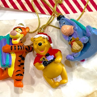 VINTAGE: 3pcs - Mini Rubber Walt Disney Ornaments - Tigger, Pooh, Eeyore - Collectables - Holiday Christmas Xmas - SKU 