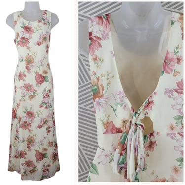 Vintage Slip Dress size 10 Floral Cottagecore alt maxi long Tie Back Event Prom 