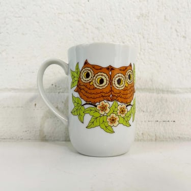 Vintage Owl Ceramic Mug Rare Mod 1960s 60s Animal Coffee Tea Brown Green Owls Mid Century Modern MCM Boho Hygge Retro 