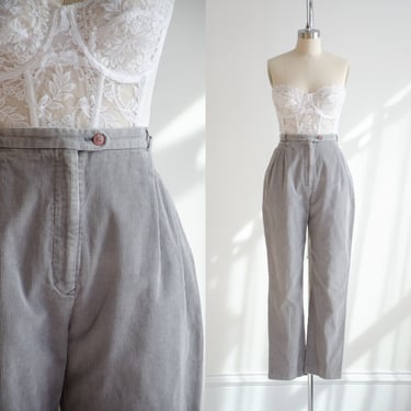 high waisted pants 80s 90s vintage Rafaella gray corduroy straight leg trousers 