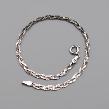 90's Italy 925 silver braided serpentine chain, minimalist IBB sterling stacking bracelet 