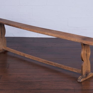 19th Century French Provincial Farmhouse Oak Trestle Harvest Bench 