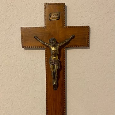 18” Large Wall Crucifix Wood with Metal Corpse 