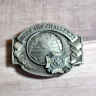 US Foreign War Belt Buckle Vintage VFW Meet The Challenge Limited Edition Buckle Veteran Collectible, Military Gift for Him 