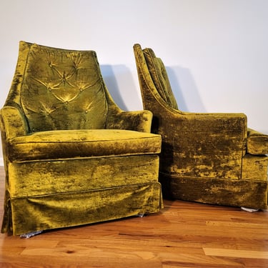 Mid Century Pair of Rowe High Back Tufted Lounge Chairs 