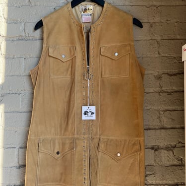 Sm Med / 1970s Suede Vest / Tan / Wool 