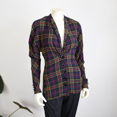 90s The Limited Plaid Rayon Blouse - XS/S 