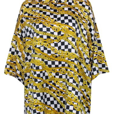 Balenciaga - Gold, Black, &amp; White Checkered Chain Print Top Sz 4