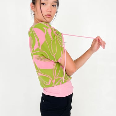 Pink And Lime Abstract Flower Print Top (S-M)
