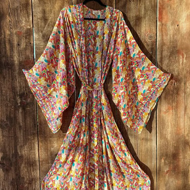Rainbow Hippie Boho Psychedelic Kimono, Duster Robe