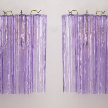 Set of 2 Wall sconce with Murano glass Tronchi wisteria color Made in Italy, vintage style wall lamp with glass trunk 