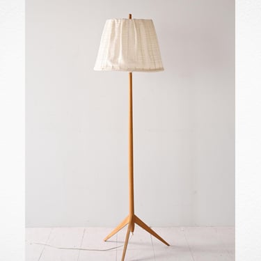 1960s Scandinavian Wooden Floor Lamp with Fabric Lampshade 