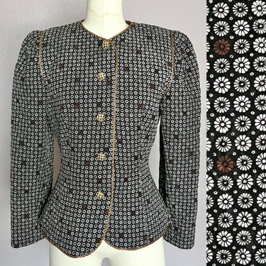 Silk Quilted Blazer, Saks 5th Ave, Tapered Fit, Cropped Jacket, Gold Metallic Trim, Vintage Top  80s 90s 