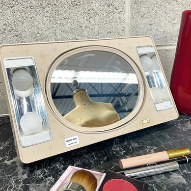Vintage Vanity Mirror Retro 1960s Beauty-Mate + Mid Century Modern + Light Up + Double Sided + Hollywood Glam + Portable + Bathroom Decor 