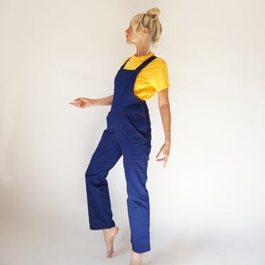 Vintage Cerulean Blue Cotton French Workwear Overalls | Painter Cotton Chore Overalls | Utility Mechanic Dungarees 