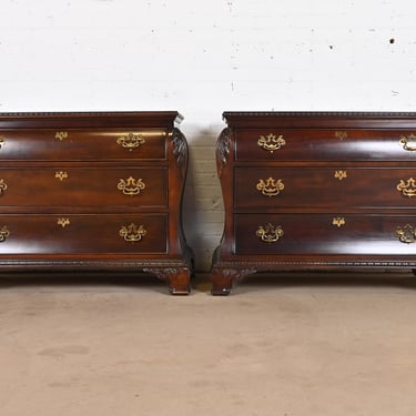 Century Furniture Georgian Carved Mahogany Bombay Dressers or Commodes, Pair