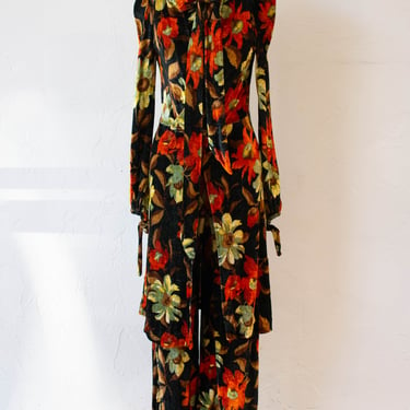 Vintage 1970s Sara Shelburne Fall Floral Velvet Coordinate Set XS/S