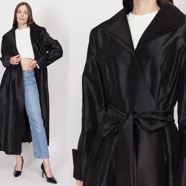 1X Y2K Black Belted Wrap Trench Coat NWT | Vintage Deadstock Giovanna Signature Double Collar Long Swing Jacket 