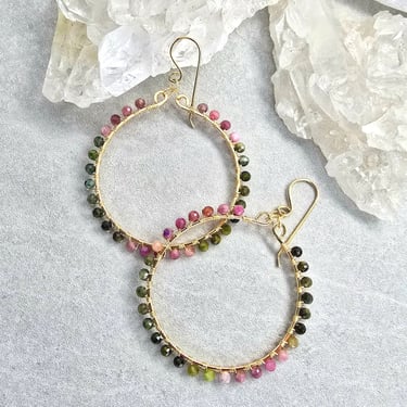 Sylvette Earrings - 14k Gold-Fill + Watermelon Tourmaline