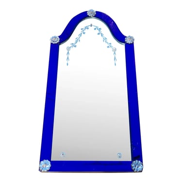 Vintage Art Deco Venetian Style Cobalt Blue Glass Framed Pier Mirror