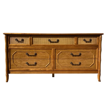 Faux Bamboo Dresser with 7 Drawers by Broyhill - Vintage Wooden Hollywood Regency Palm Beach Coastal Bedroom Furniture 
