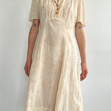 Antique Handmade Floral Housedress (L)