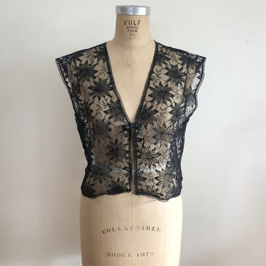Sheer Black Lace Vest - 1970s 