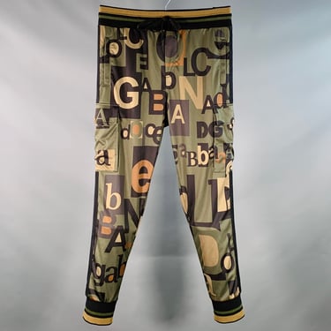 DOLCE &amp; GABBANA Size 34 Black Olive Brown Logo Polyester Cargo Casual Pants