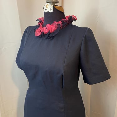 Ruffle Dress 1960s Vintage Mod A Line Mini Navy Blue Hot Pink Clown Circus M L 