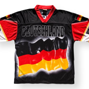Vintage 90s Nutmeg Germany All Over Print “Deutschland” Jersey Shirt Size Large/XL 