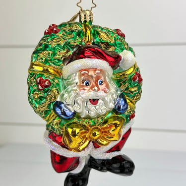 Christopher Radko I'VE BEEN FRAMED Santa Wreath Glass Christmas Ornament 