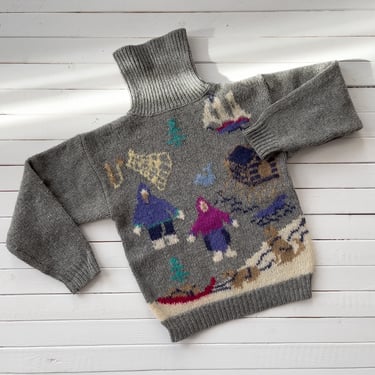 wool mohair sweater | 80s 90s vintage SKYR Eskimo indigenous people dog sled scenic streetwear aesthetic intarsia turtleneck sweater 